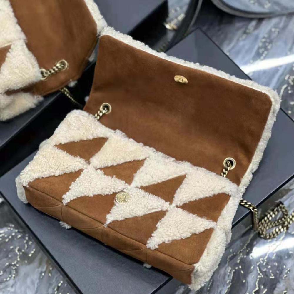 Saint Laurent YSL Women Jamie Medium Chain Bag “Carré Rive Gauche” in Suede and Shearling Patchwork - image 9
