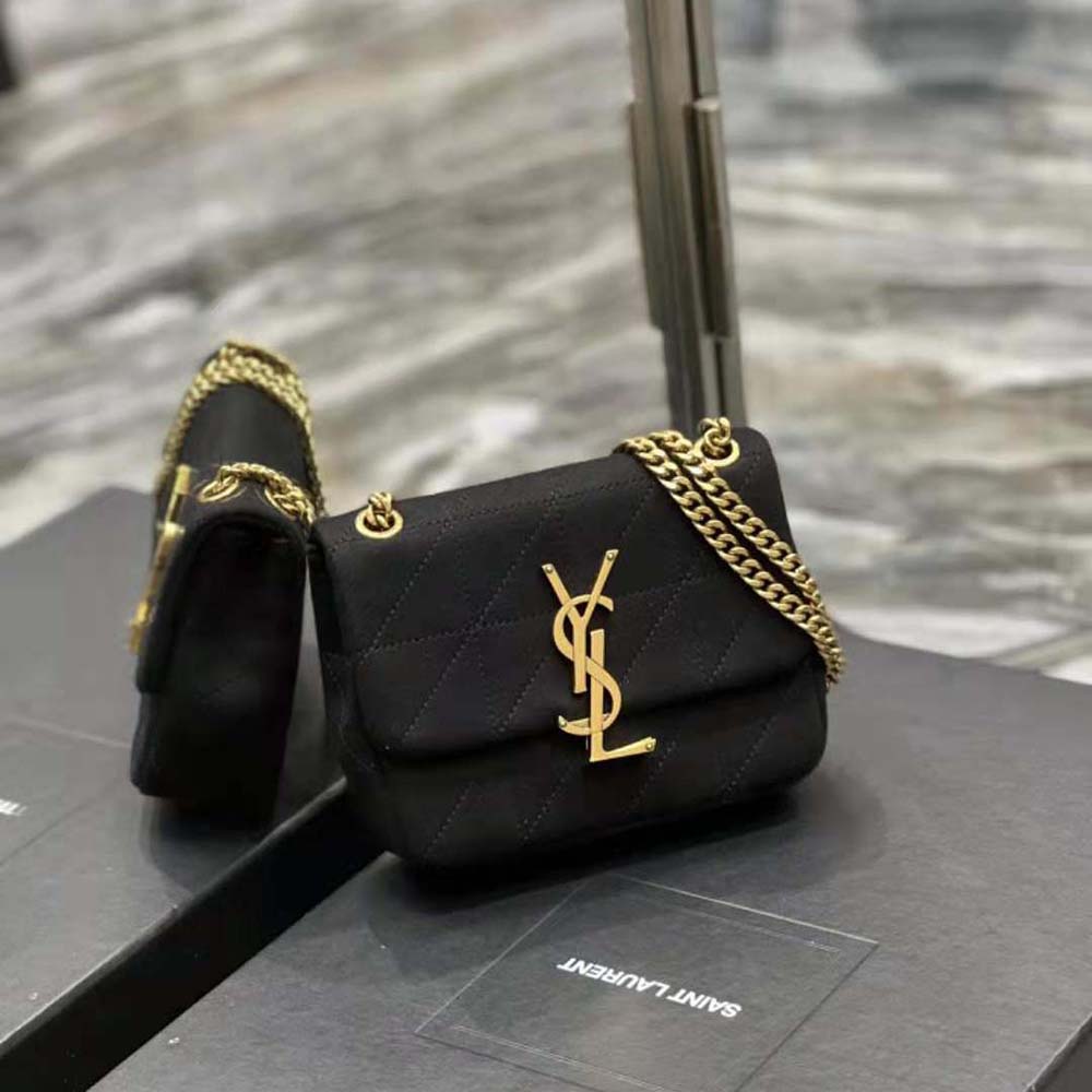 Side angle showing magnetic snap closure on Saint Laurent YSL Jamie Mini Bag