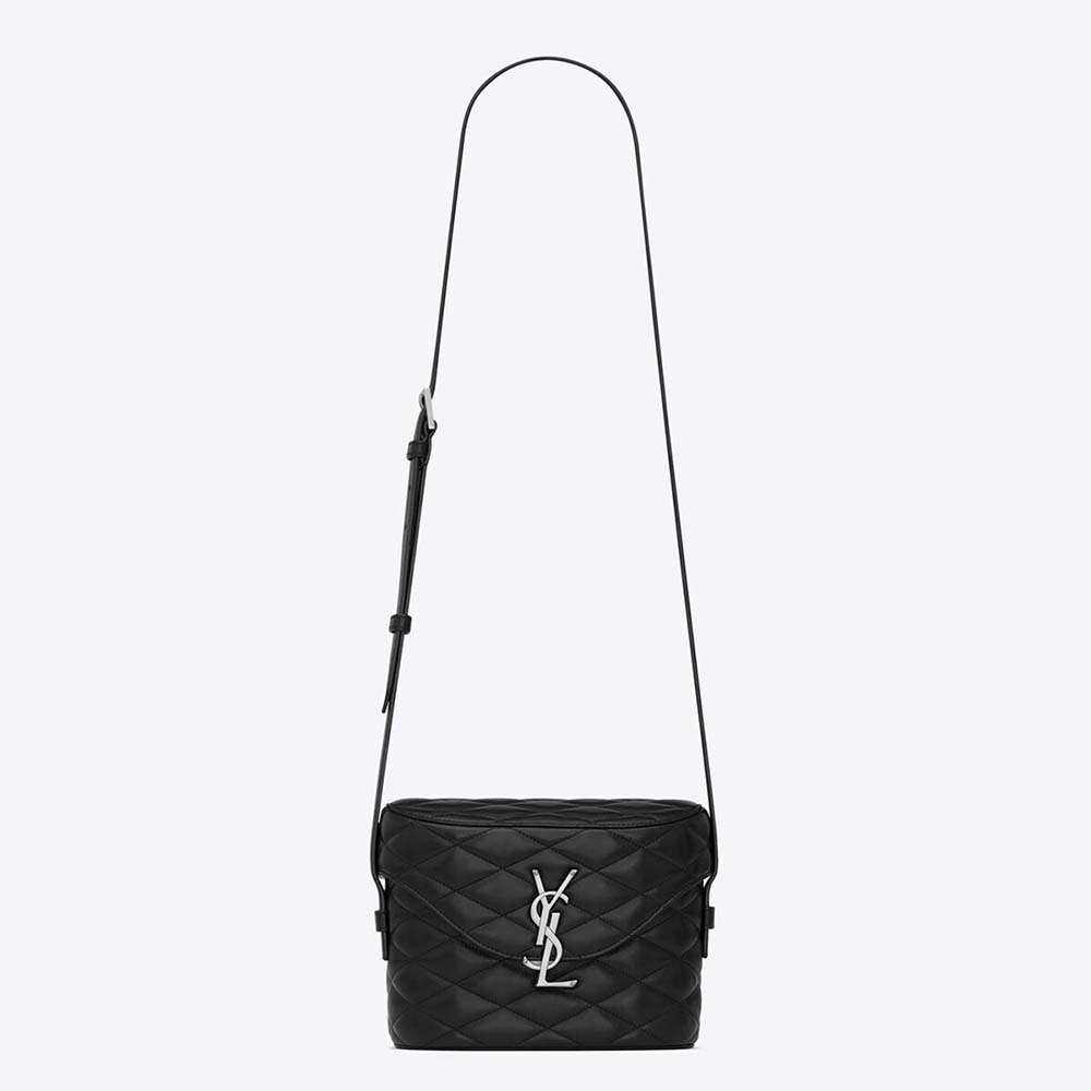 Front view of Saint Laurent YSL Women June Box Bag in black lambskin