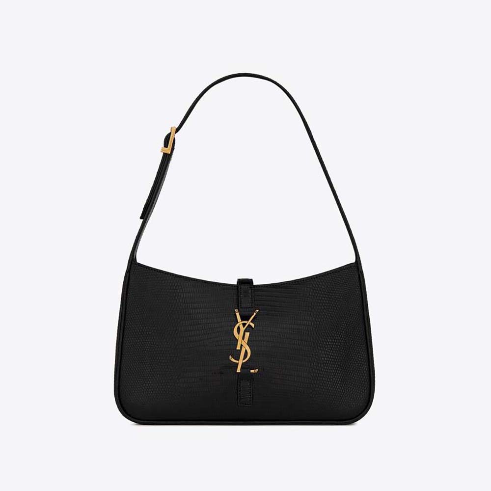 Front view of Saint Laurent YSL Women Le 5 A 7 Hobo Bag black lizard leather
