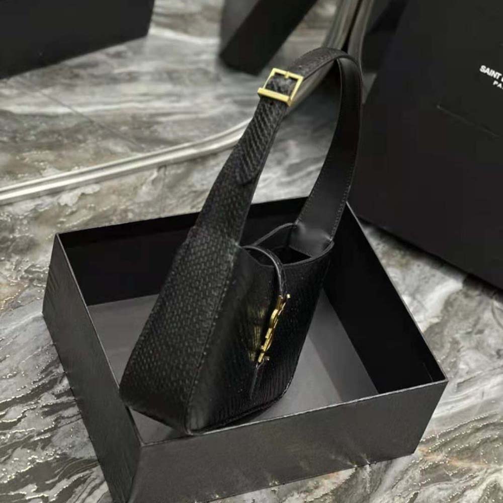 Saint Laurent YSL Women Le 5 A 7 Hobo Bag in Lizard Shiny Leather-Black - image 8