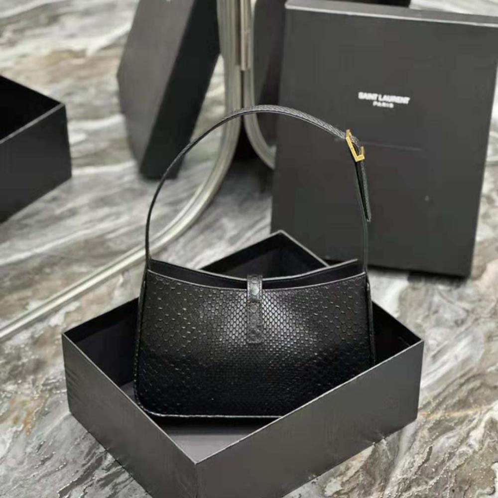 Saint Laurent YSL Women Le 5 A 7 Hobo Bag in Lizard Shiny Leather-Black - image 4