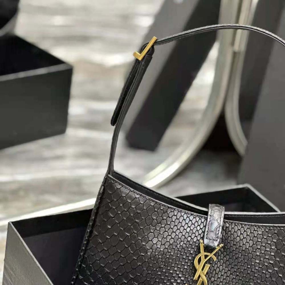 Saint Laurent YSL Women Le 5 A 7 Hobo Bag in Lizard Shiny Leather-Black - image 9