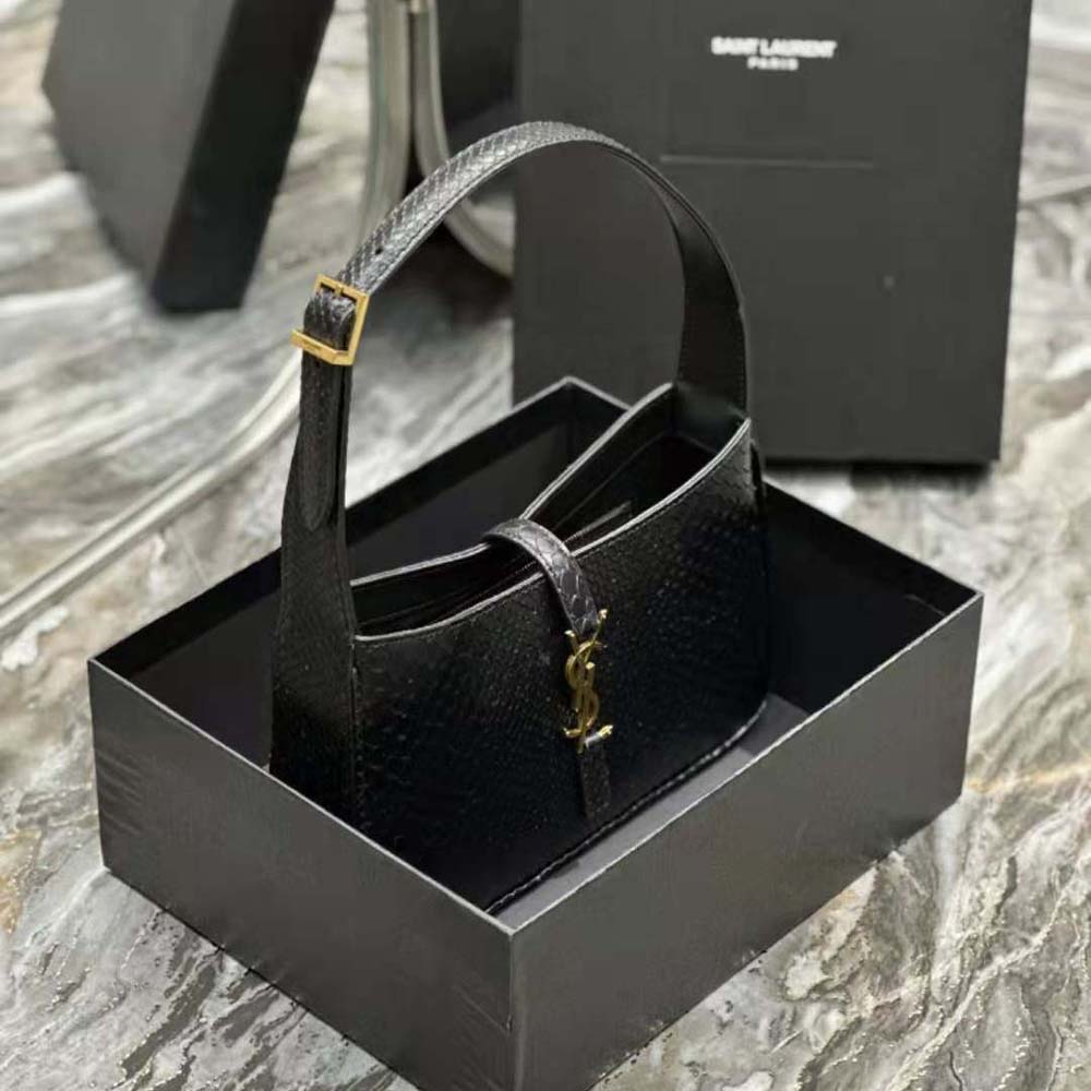 Saint Laurent YSL Women Le 5 A 7 Hobo Bag in Lizard Shiny Leather-Black - image 7