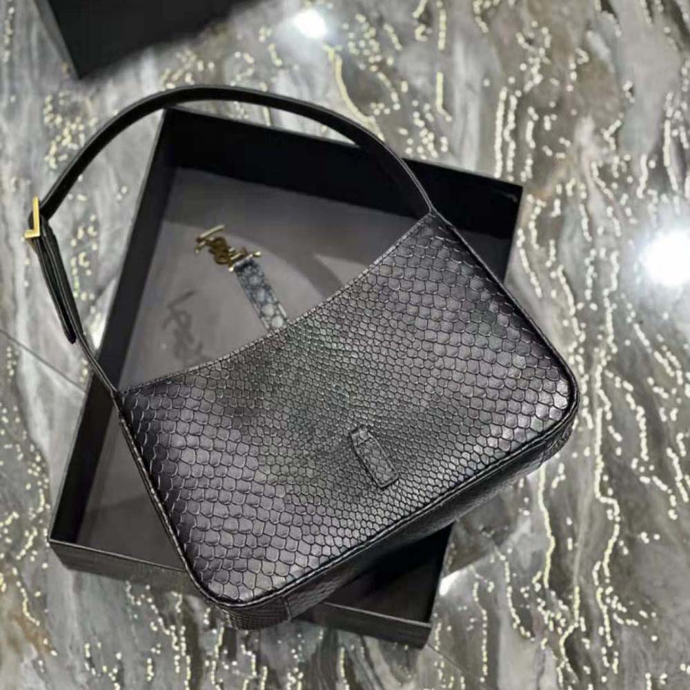 Saint Laurent YSL Women Le 5 A 7 Hobo Bag in Lizard Shiny Leather-Black - image 6