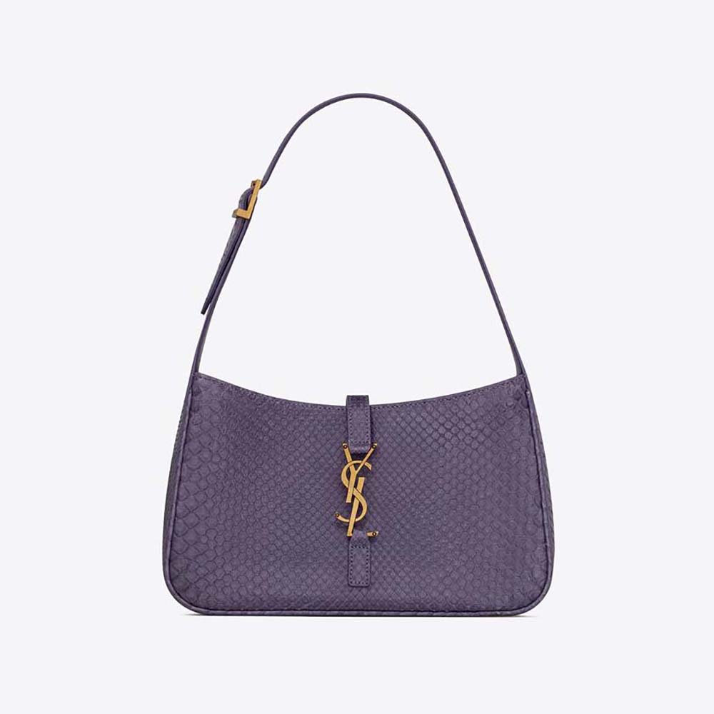 Front view of Saint Laurent YSL Women Le 5 A 7 Hobo Bag in Python-Purple