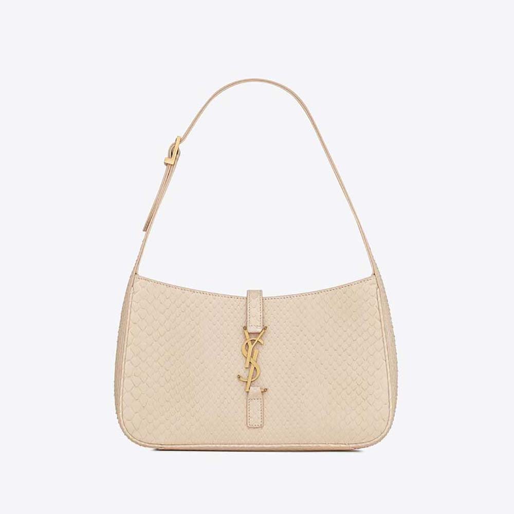 Front view of Saint Laurent YSL Women Le 5 A 7 Hobo Bag in Python-White