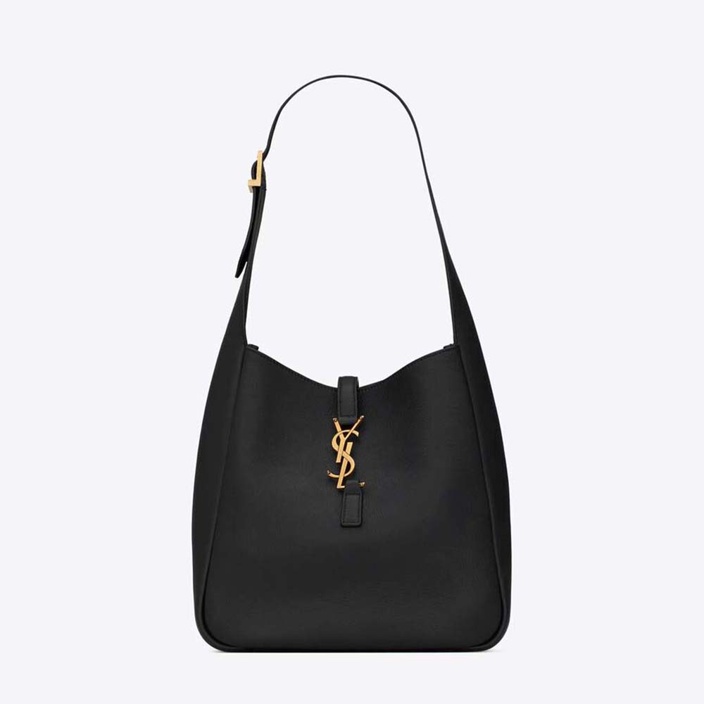 Front view of Saint Laurent YSL Women Le 5 à 7 Soft Small Hobo Bag in black leather