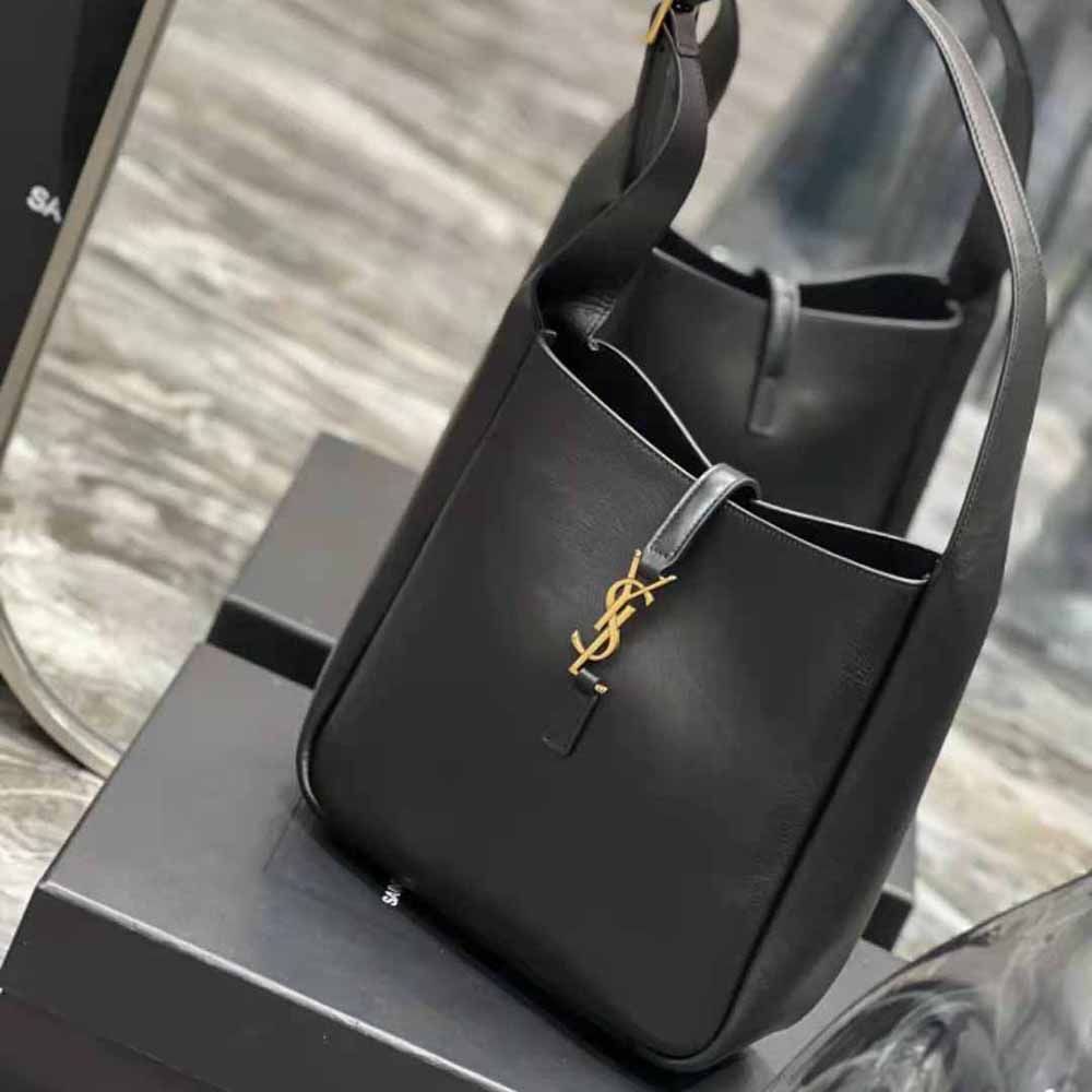 Side angle showing soft silhouette of Saint Laurent YSL Le 5 à 7 Small Hobo Bag