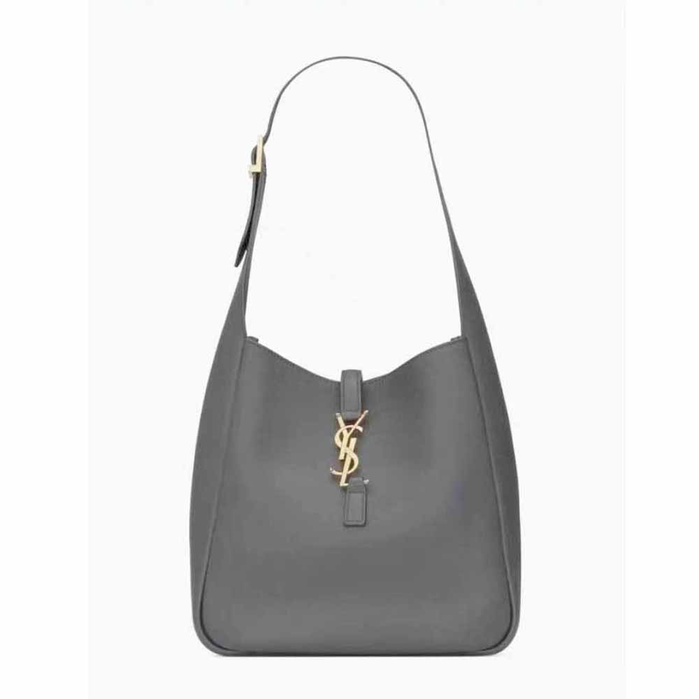 Front view of Saint Laurent YSL Women Le 5 à 7 Soft Small Hobo Bag gray leather