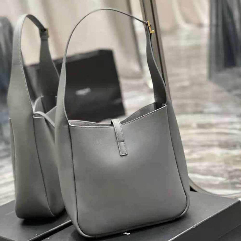Saint Laurent YSL Women Le 5 à 7 Soft Small Hobo Bag in Smooth Leather-Gray - image 4