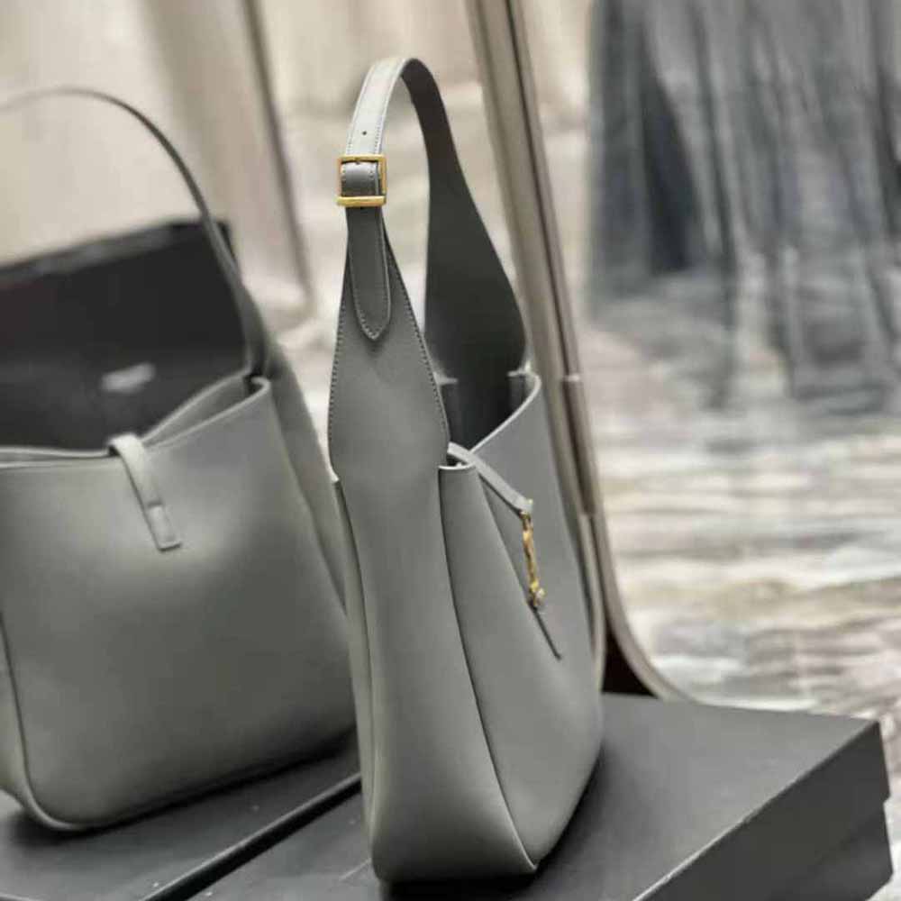 Saint Laurent YSL Women Le 5 à 7 Soft Small Hobo Bag in Smooth Leather-Gray - image 5