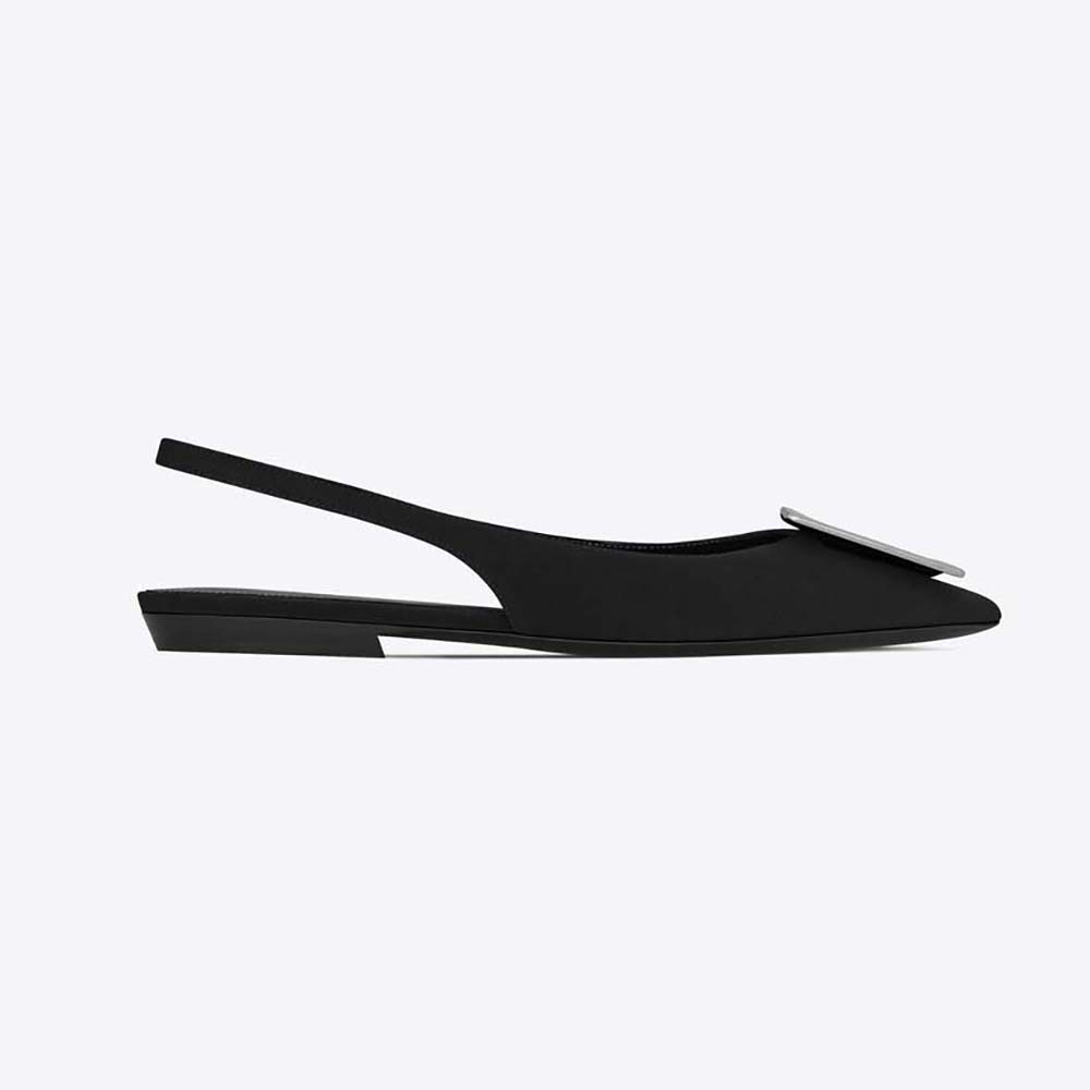 Side profile of Saint Laurent YSL Women Maxine Slingback Flats in black