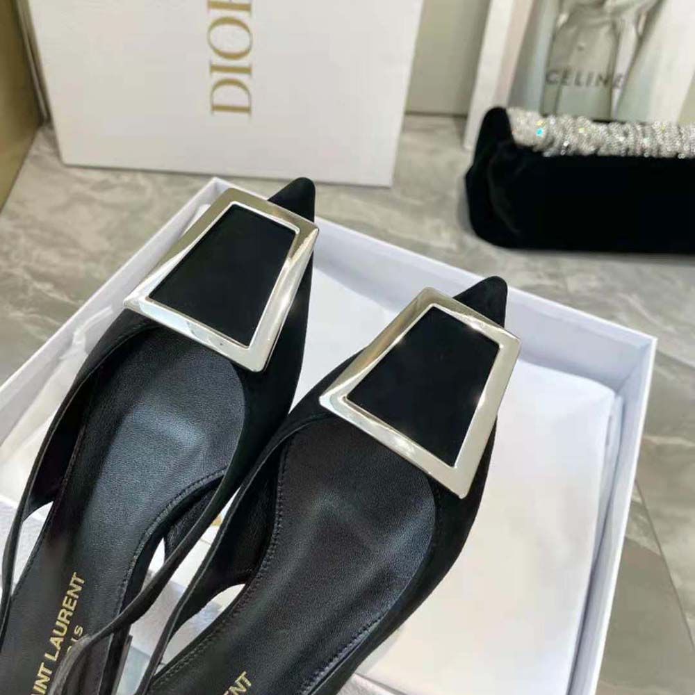 Saint Laurent YSL Women Maxine Slingback Flats in Crepe De Chine - image 10