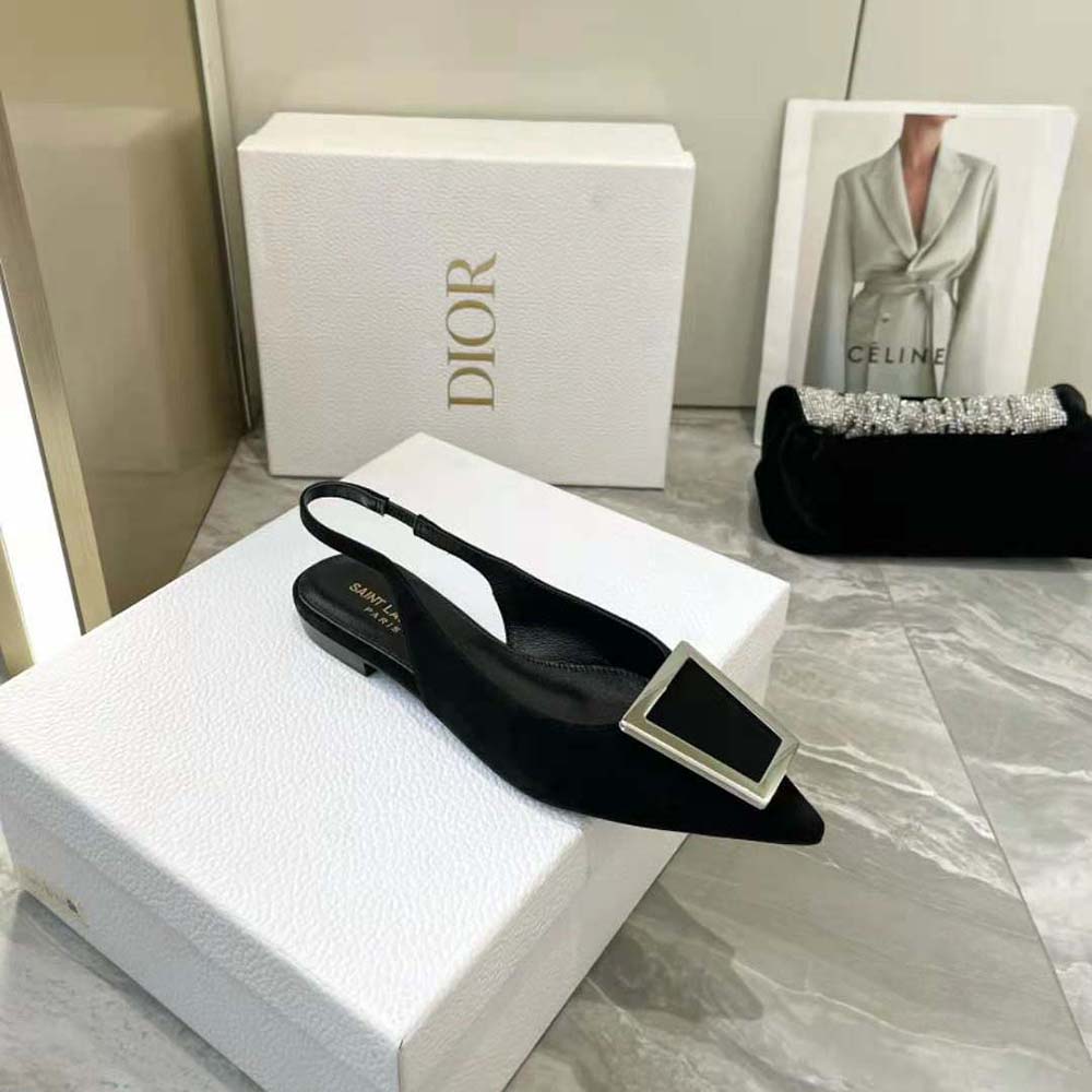 Saint Laurent YSL Women Maxine Slingback Flats in Crepe De Chine - image 6