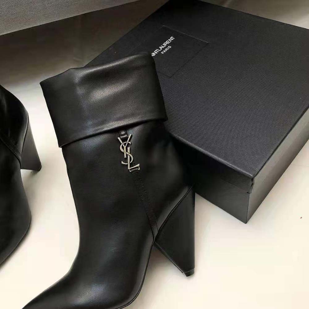 Saint Laurent YSL Women Niki Booties in Smooth Leather and Silver-Tone Monogram-Black - image 7