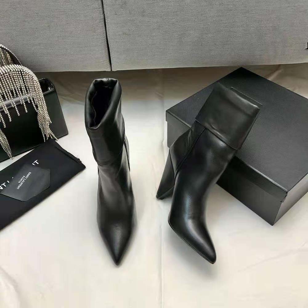 Saint Laurent YSL Women Niki Booties in Smooth Leather and Silver-Tone Monogram-Black - image 4