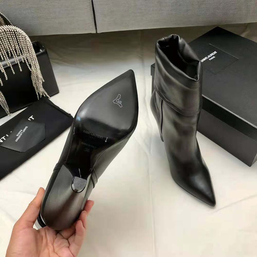 Saint Laurent YSL Women Niki Booties in Smooth Leather and Silver-Tone Monogram-Black - image 9