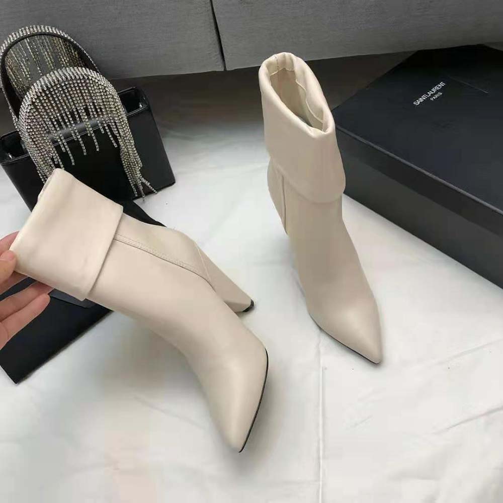 Saint Laurent YSL Women Niki Booties in Smooth Leather and Silver-Tone Monogram-White - image 6