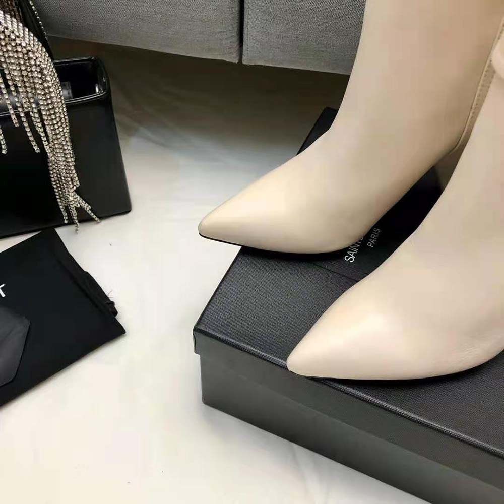 Saint Laurent YSL Women Niki Booties in Smooth Leather and Silver-Tone Monogram-White - image 9