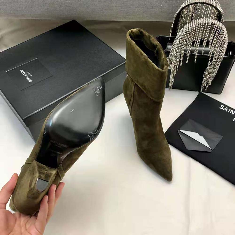 Saint Laurent YSL Women Niki Booties in Suede and Silver-Tone Monogram - image 10