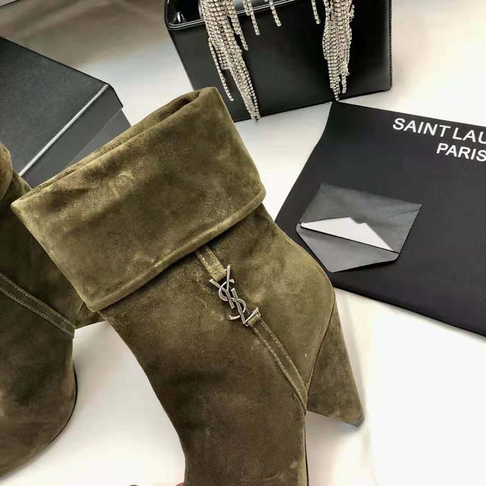 Saint Laurent YSL Women Niki Booties in Suede and Silver-Tone Monogram - image 8