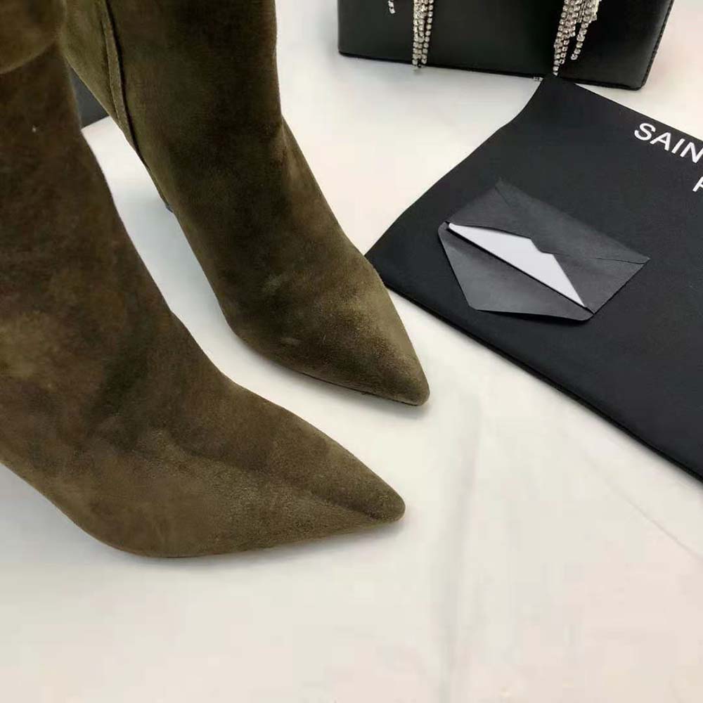 Saint Laurent YSL Women Niki Booties in Suede and Silver-Tone Monogram - image 6