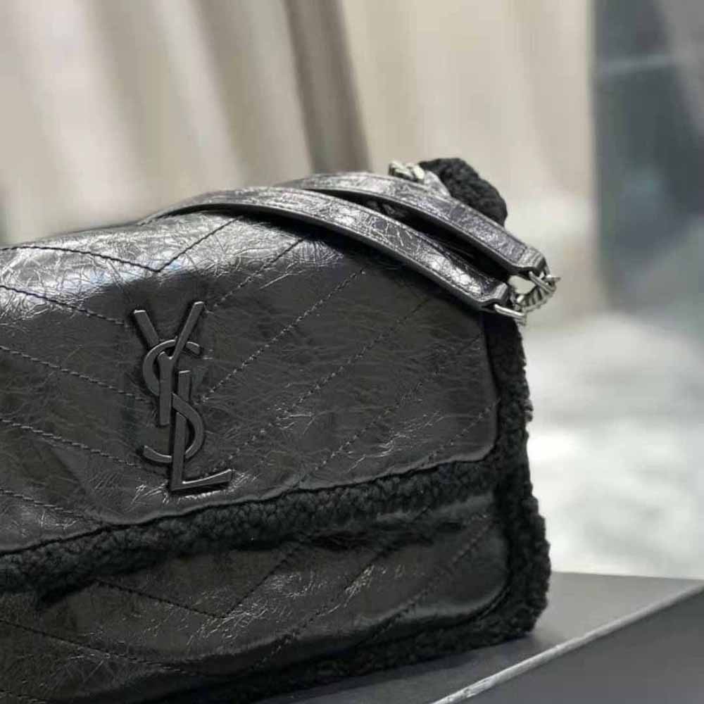 Saint Laurent YSL Women Niki Medium Chain Bag in Crinkled Leather and Shearling - image 8