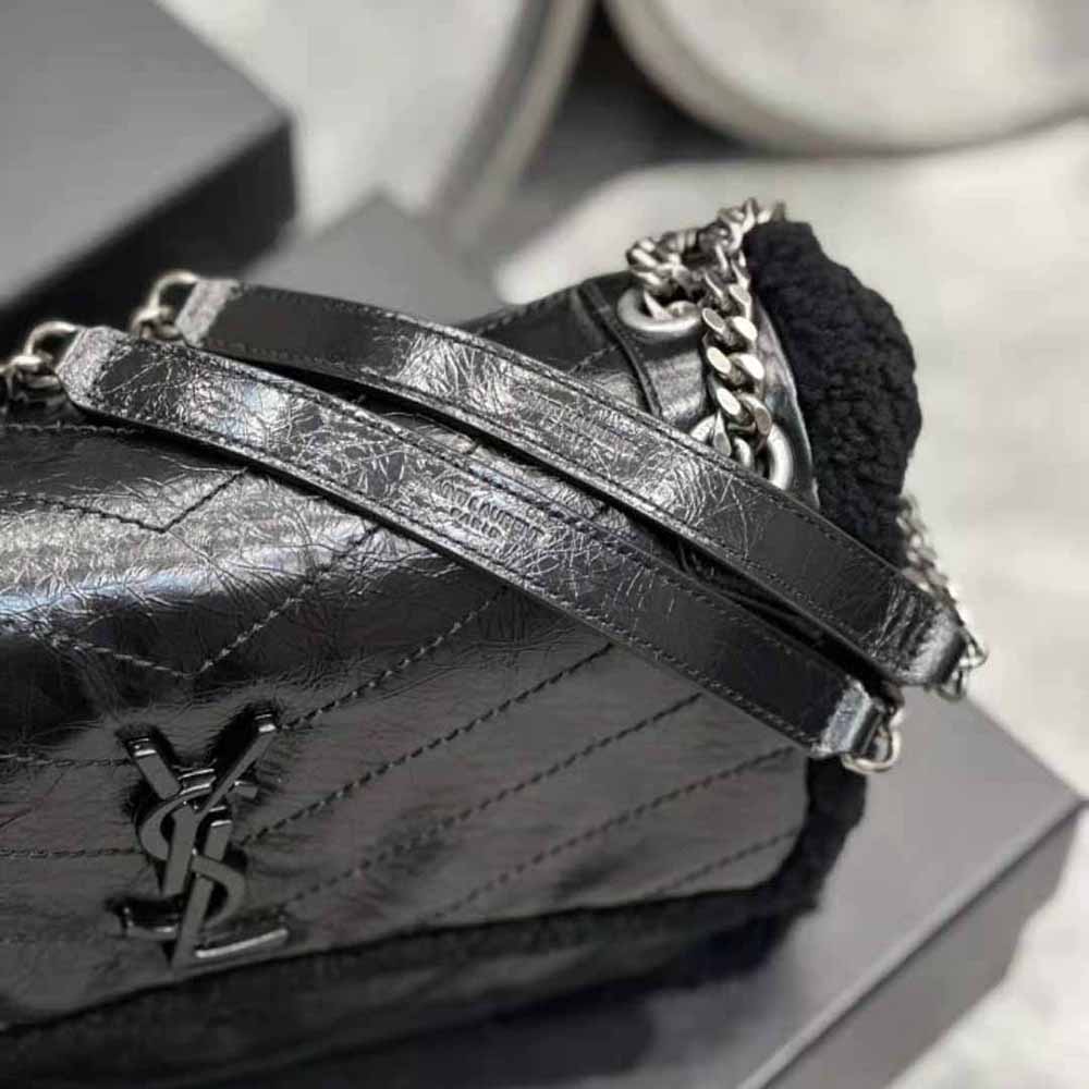 Saint Laurent YSL Women Niki Medium Chain Bag in Crinkled Leather and Shearling - image 9