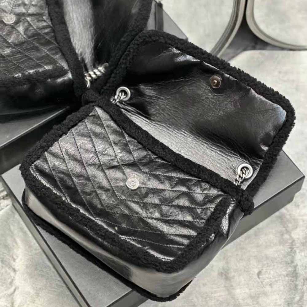 Saint Laurent YSL Women Niki Medium Chain Bag in Crinkled Leather and Shearling - image 6
