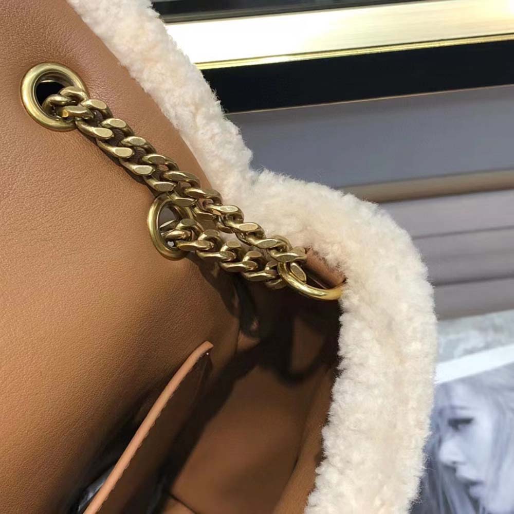 Saint Laurent YSL Women Niki Medium Chain Bag in Crinkled Leather and Shearling-Brown - image 8