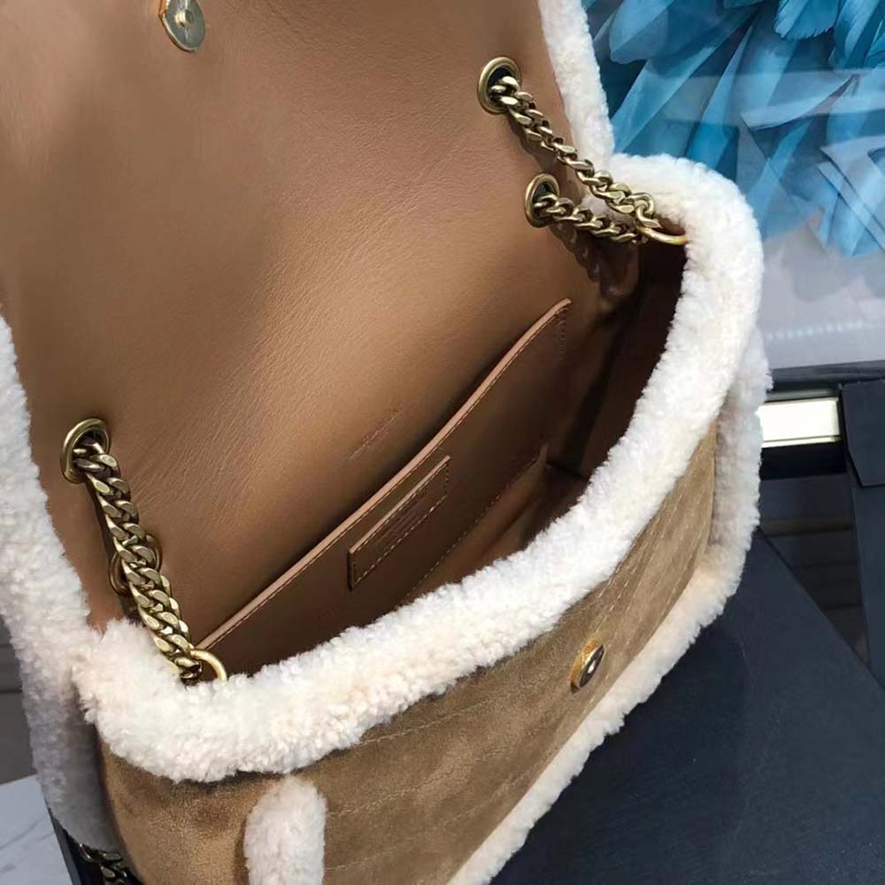 Saint Laurent YSL Women Niki Medium Chain Bag in Crinkled Leather and Shearling-Brown - image 7