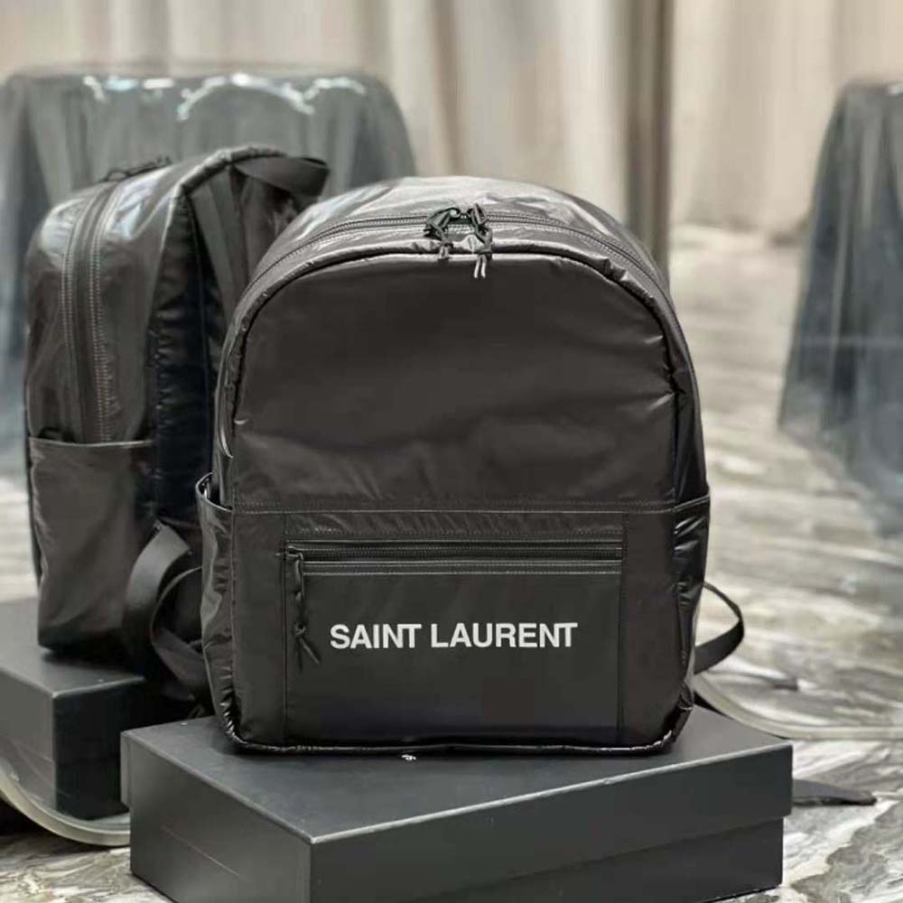 Close-up of YSL silver-tone hardware on Nuxx backpack