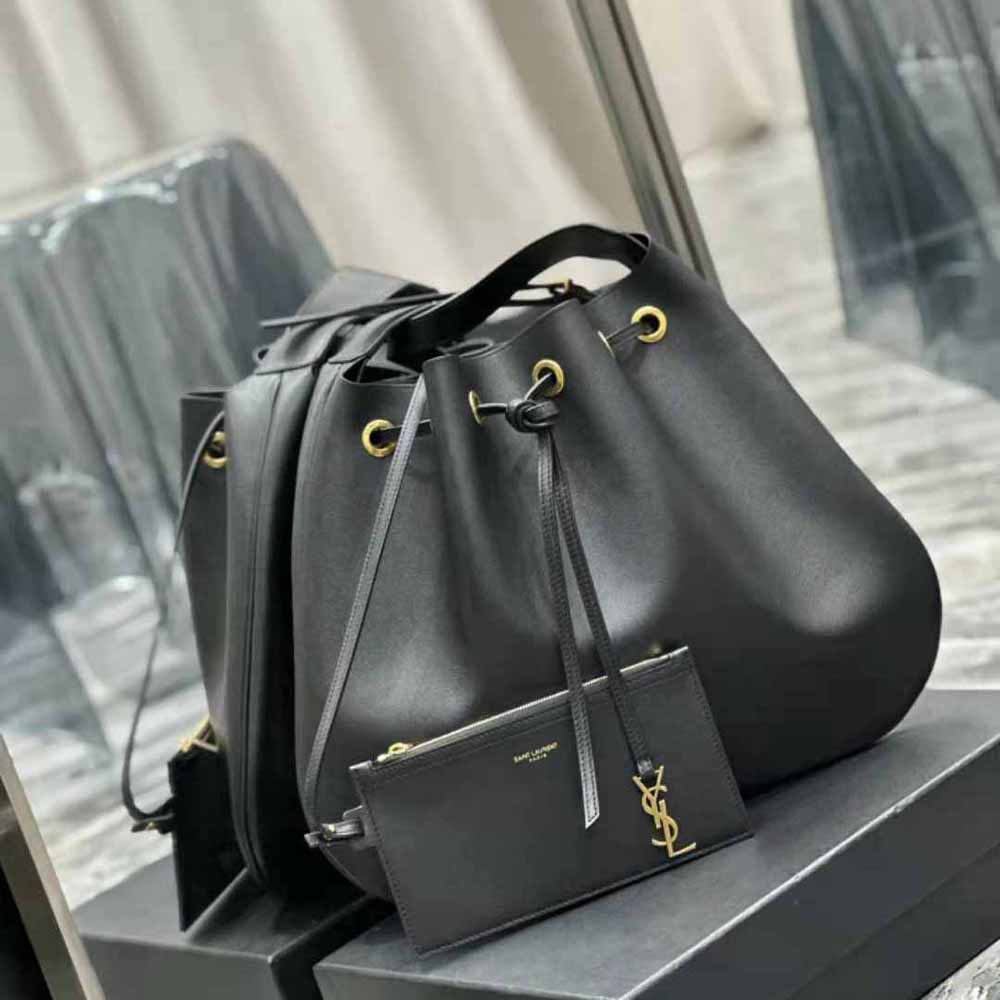 Side shot showing flat hobo silhouette of Saint Laurent YSL Paris Vii bag