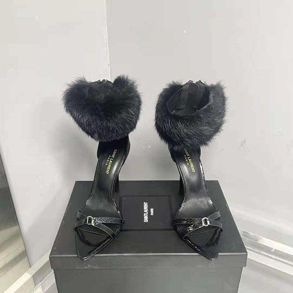 Saint Laurent YSL Women Satine Sandals in Lacquered Ayers-Black - image 4