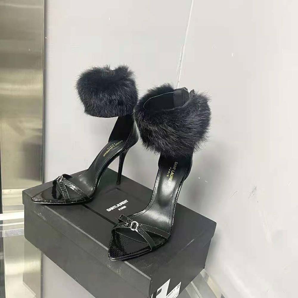 Saint Laurent YSL Women Satine Sandals in Lacquered Ayers-Black - image 6