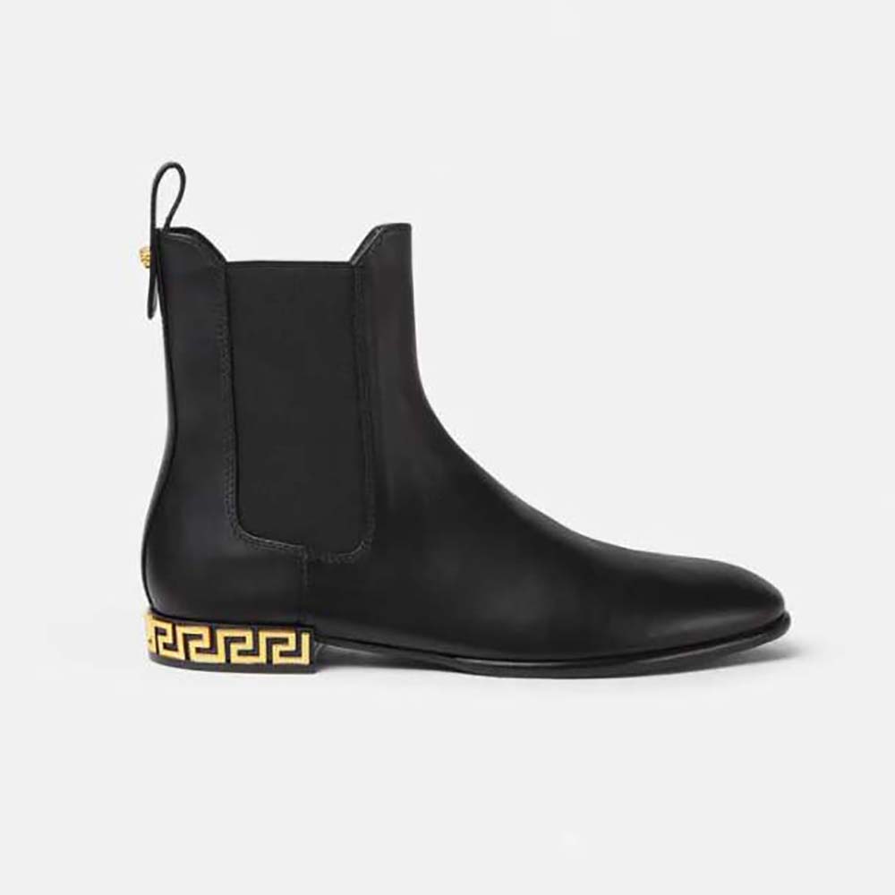Side view of Versace Women Greca Chelsea Boots in Calf leather-Black