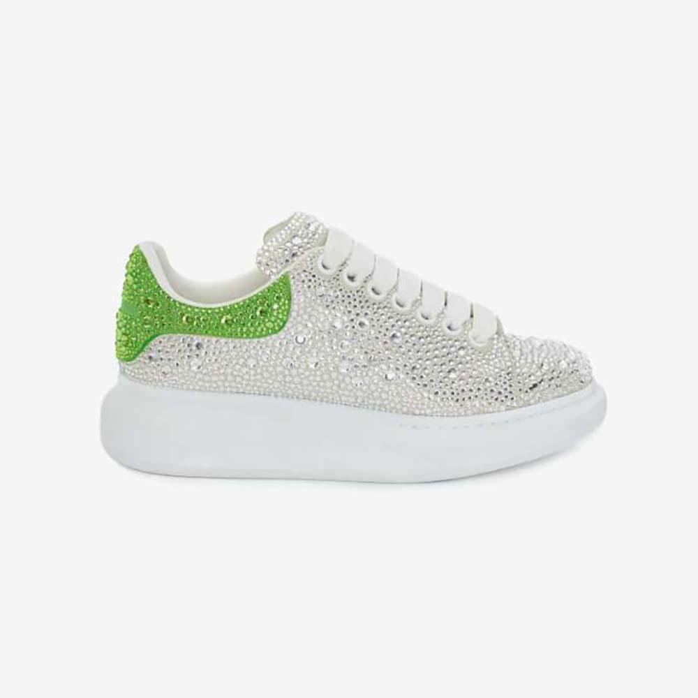 Side view of Alexander Mcqueen Women Oversized Sneaker in White Acid Green