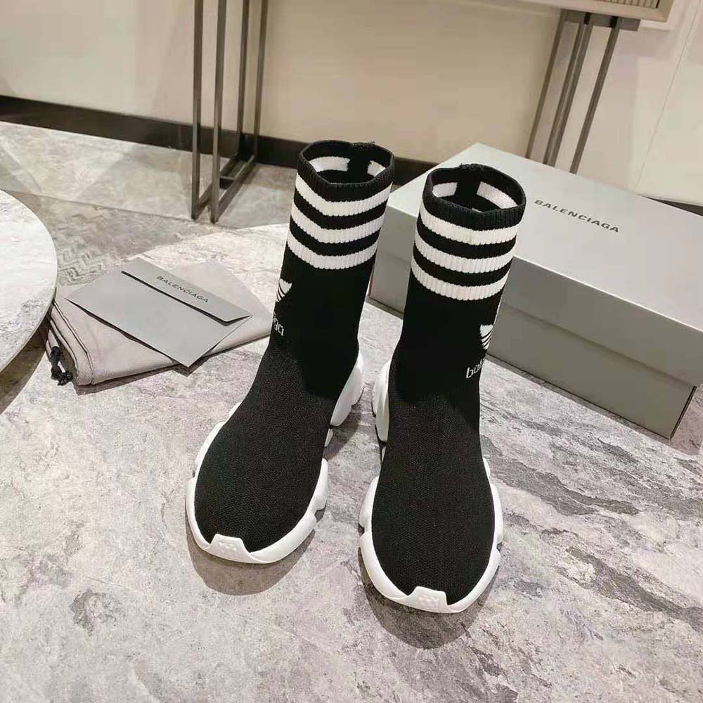 Close-up detail of black knit material on Balenciaga Unisex Adidas Speed Sneaker