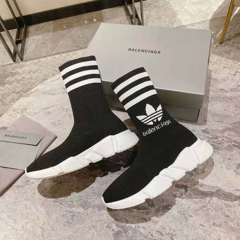 Side view showcasing white sole unit and silhouette of Balenciaga Unisex Adidas Speed Sneaker