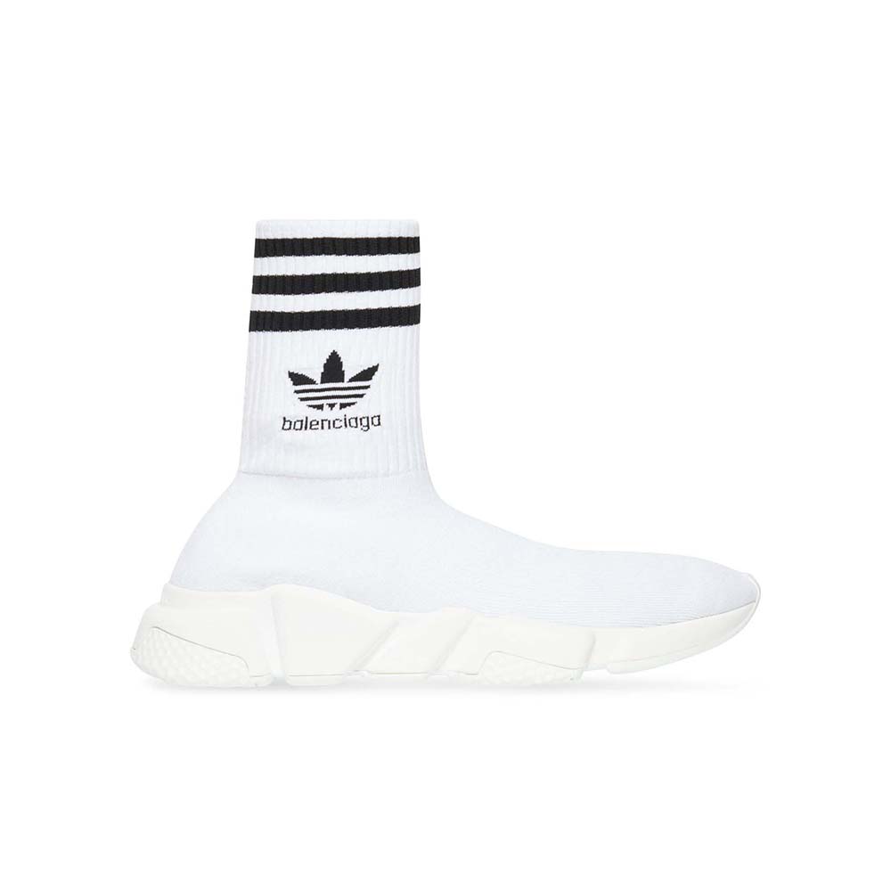 Side profile of Balenciaga Unisex adidas Speed Sneaker in White and Black Sole Unit