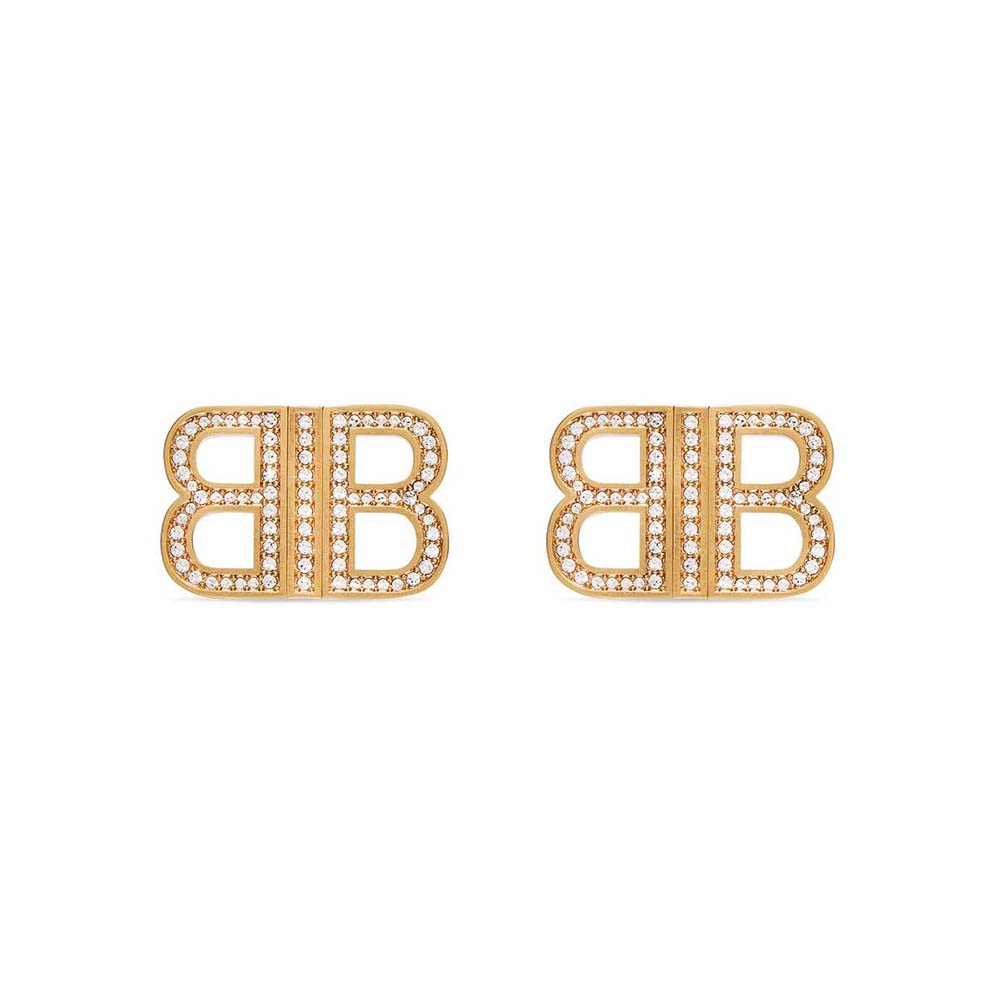 Front view of Balenciaga Women BB 2.0 XS Earrings in Gold Brass