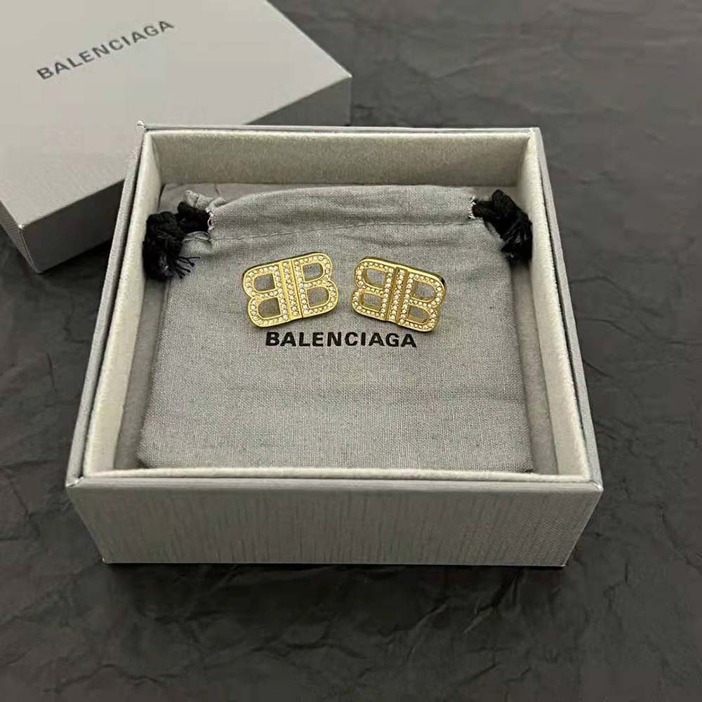 Balenciaga Women BB 2.0 XS Earrings in Gold Brass and Rhinestones - image 5