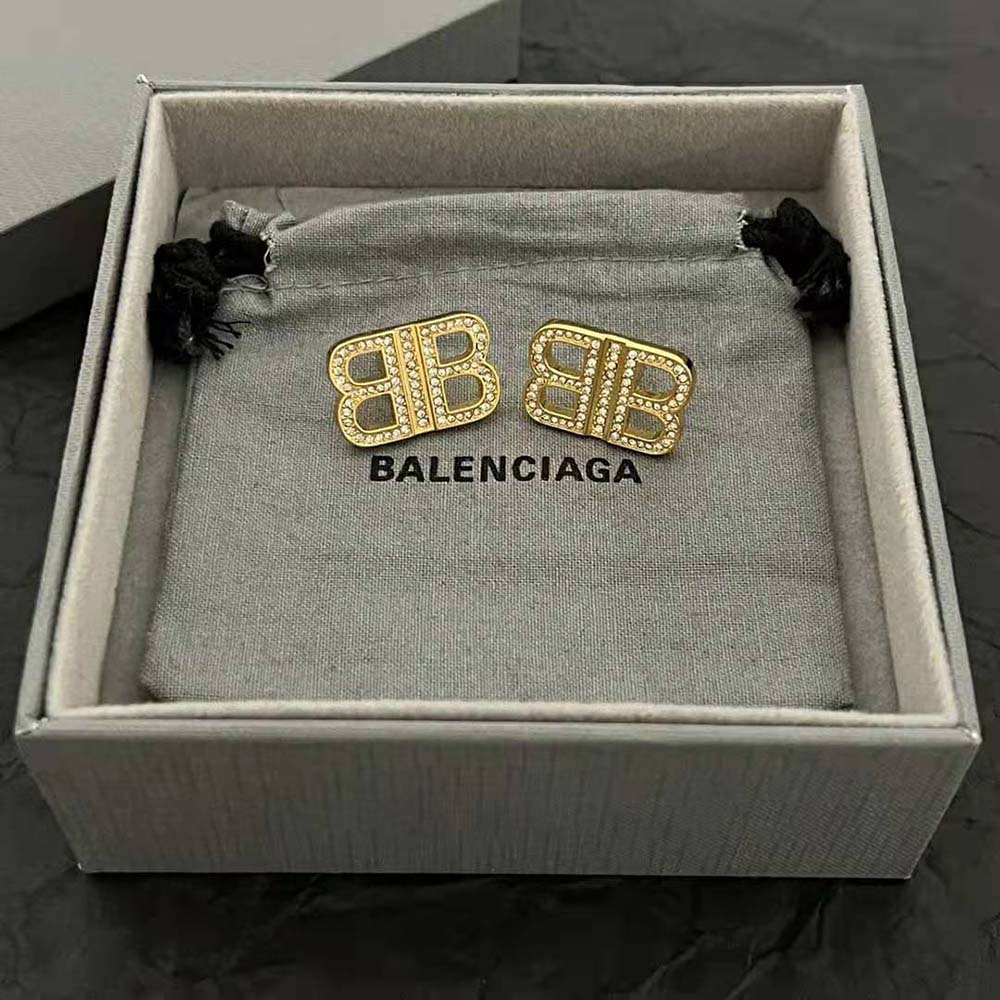 Balenciaga Women BB 2.0 XS Earrings in Gold Brass and Rhinestones - image 4