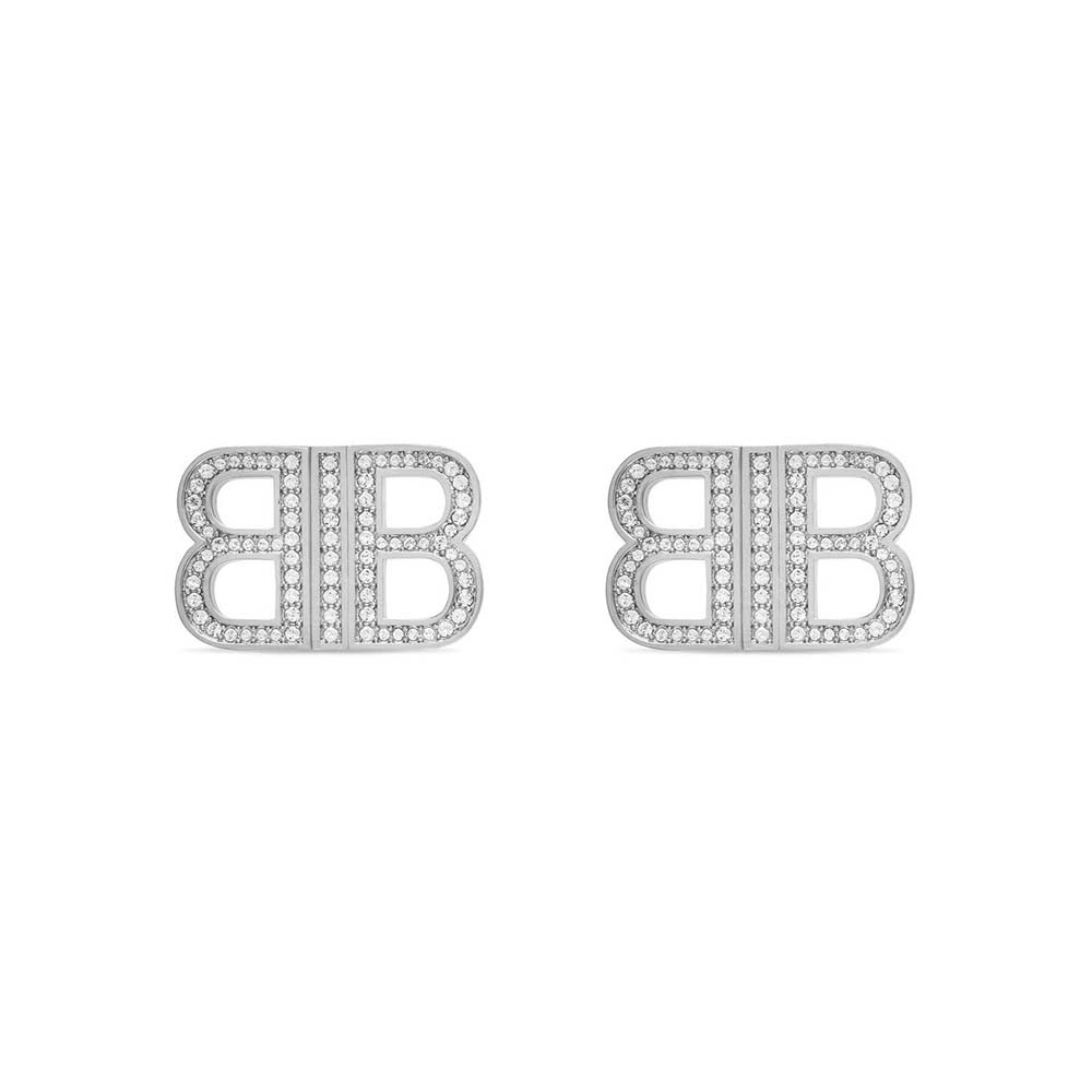 Close-up of Balenciaga Women BB 2.0 XS Earrings silver rhinestones