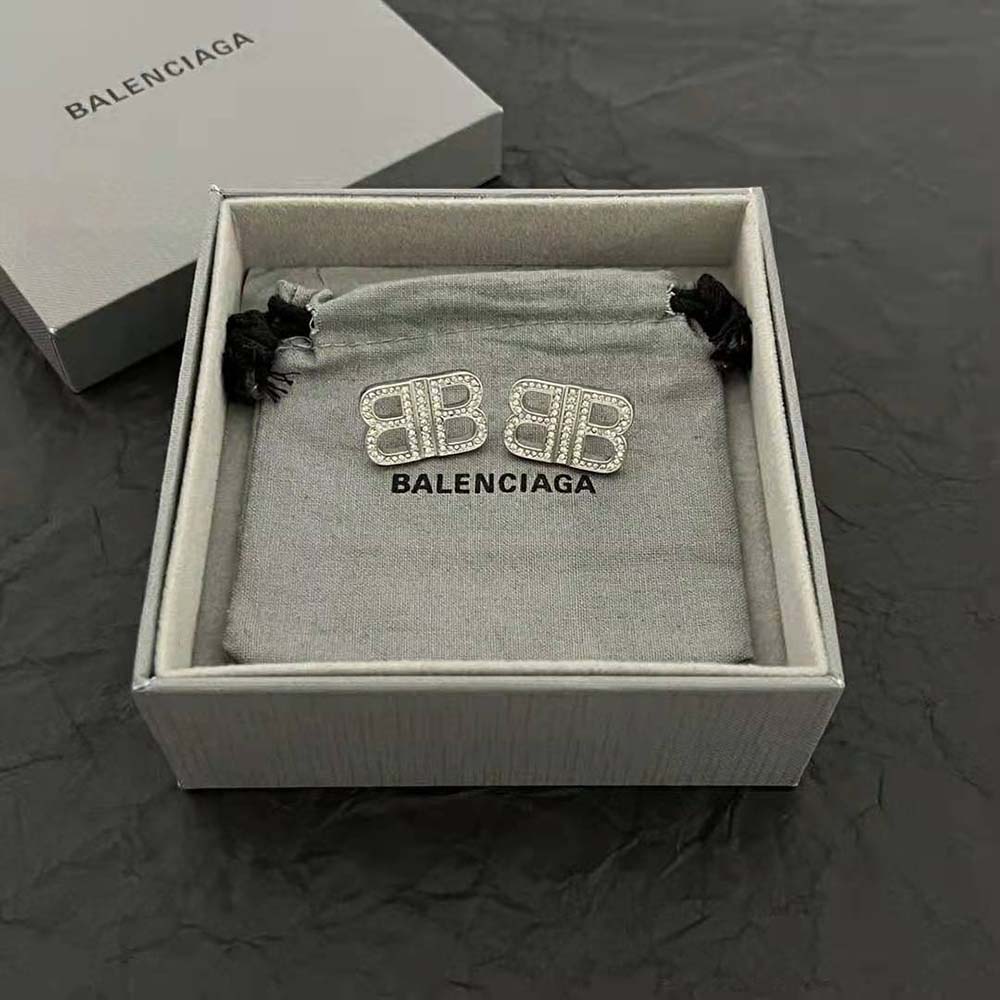 Balenciaga Women BB 2.0 XS Earrings in Silver Brass and Rhinestones - image 5