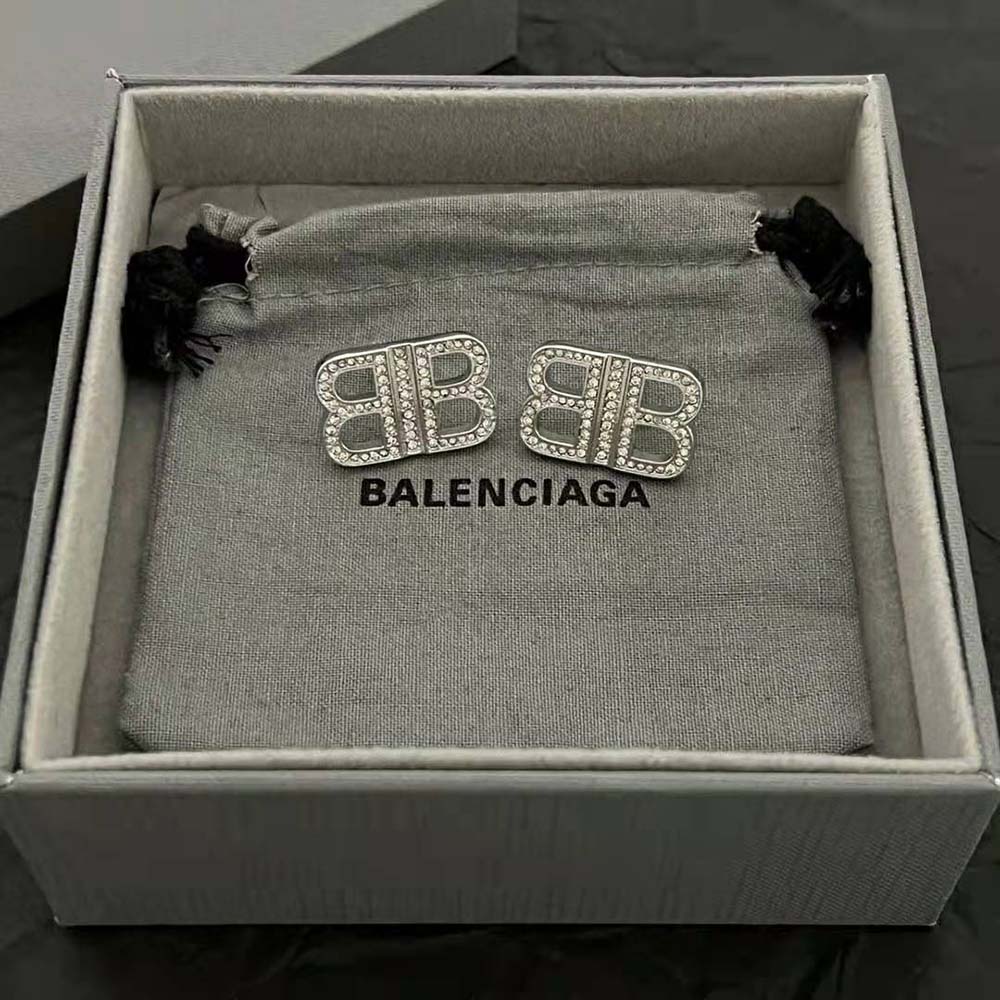 Balenciaga Women BB 2.0 XS Earrings in Silver Brass and Rhinestones - image 4