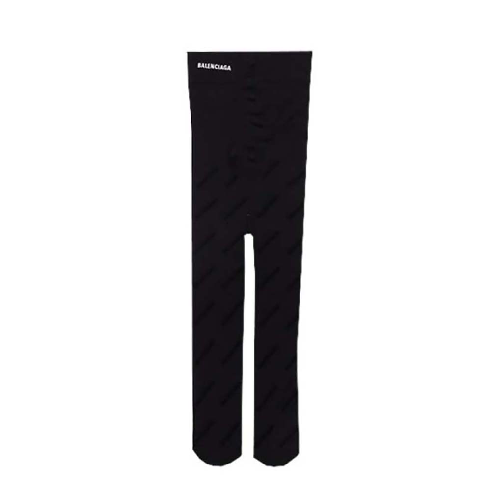 Front view of Balenciaga Women BB Monogram Tights in Black Jacquard