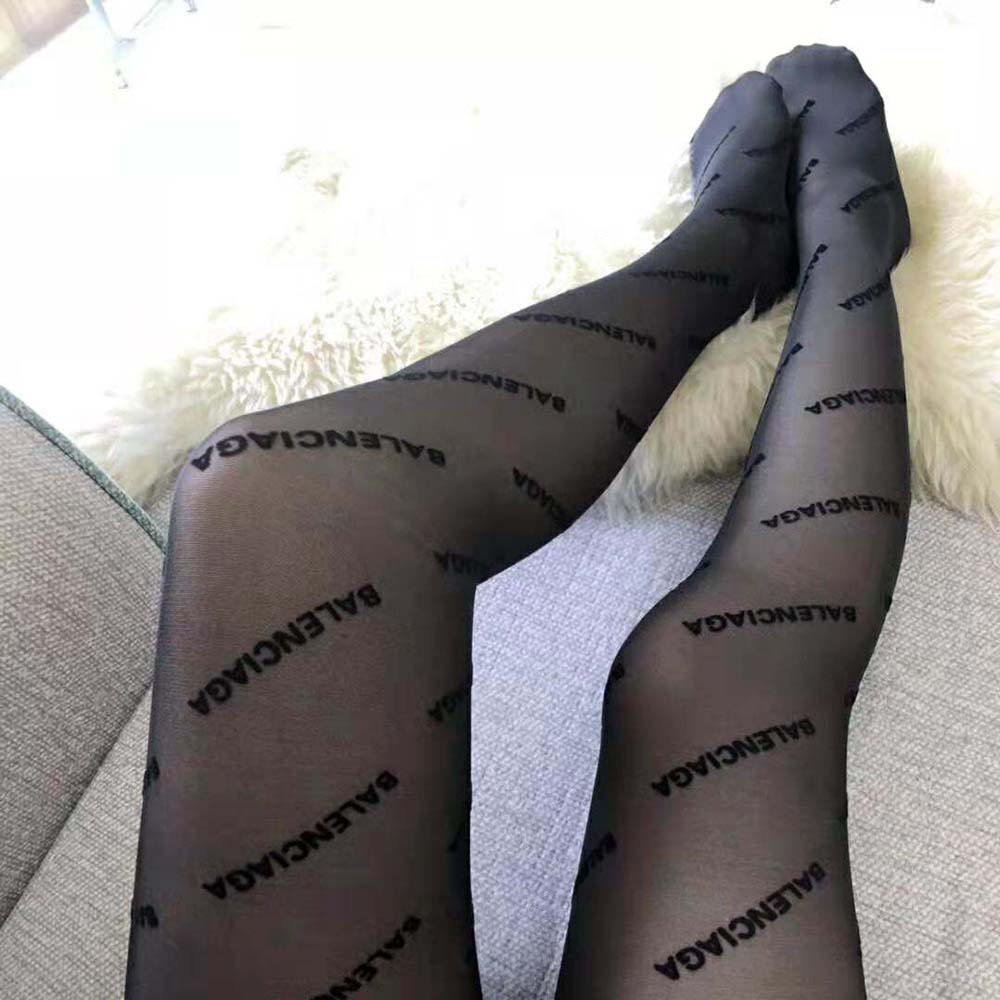 Back shot showing fit and texture of Balenciaga Women BB Monogram Tights