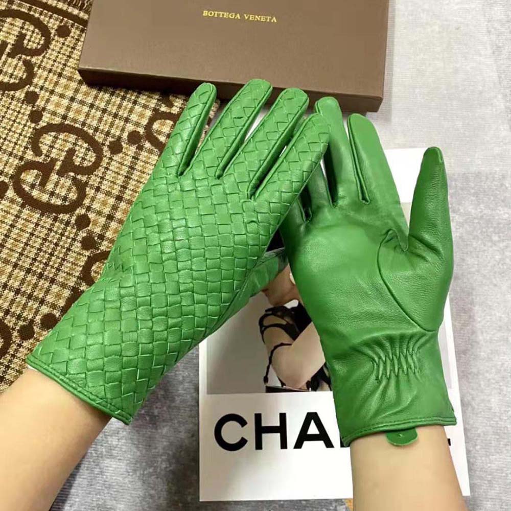 Bottega Veneta Women Intrecciato Leather Gloves-Green - image 5